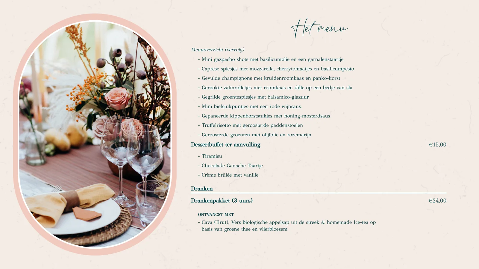 Pagina 6. Het menu, vervolg met de gerechten
