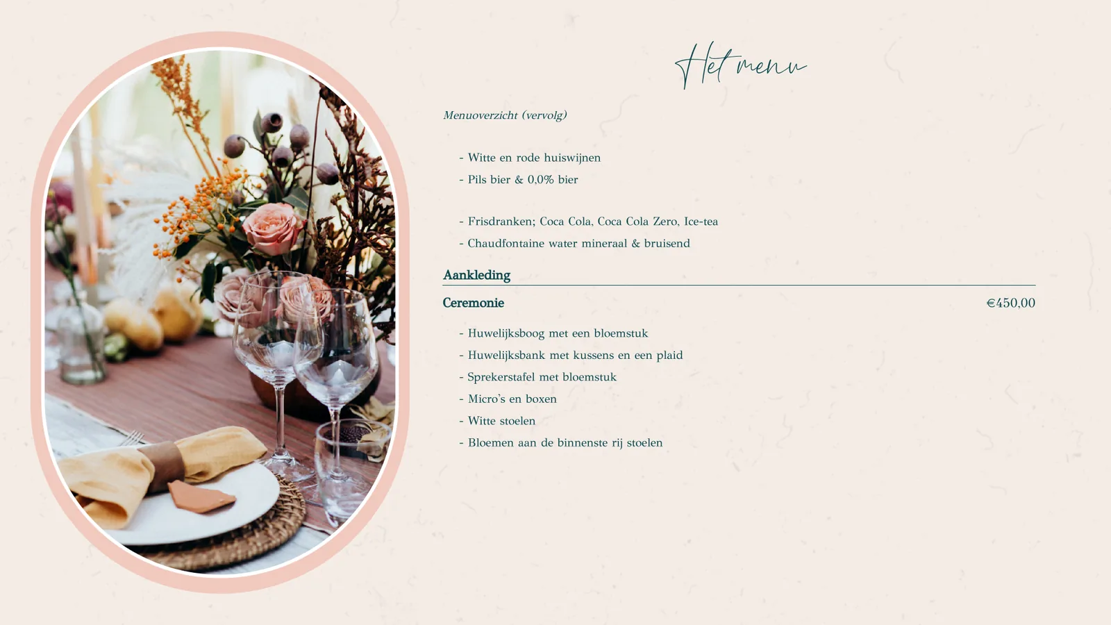 Pagina 7. Het menu, vervolg met de dranken